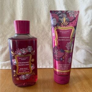 NEW:Bath&BodyWorks Strawberry Snowflakes BodyWash (10Fl.oz) and Cream (8oz) Duo